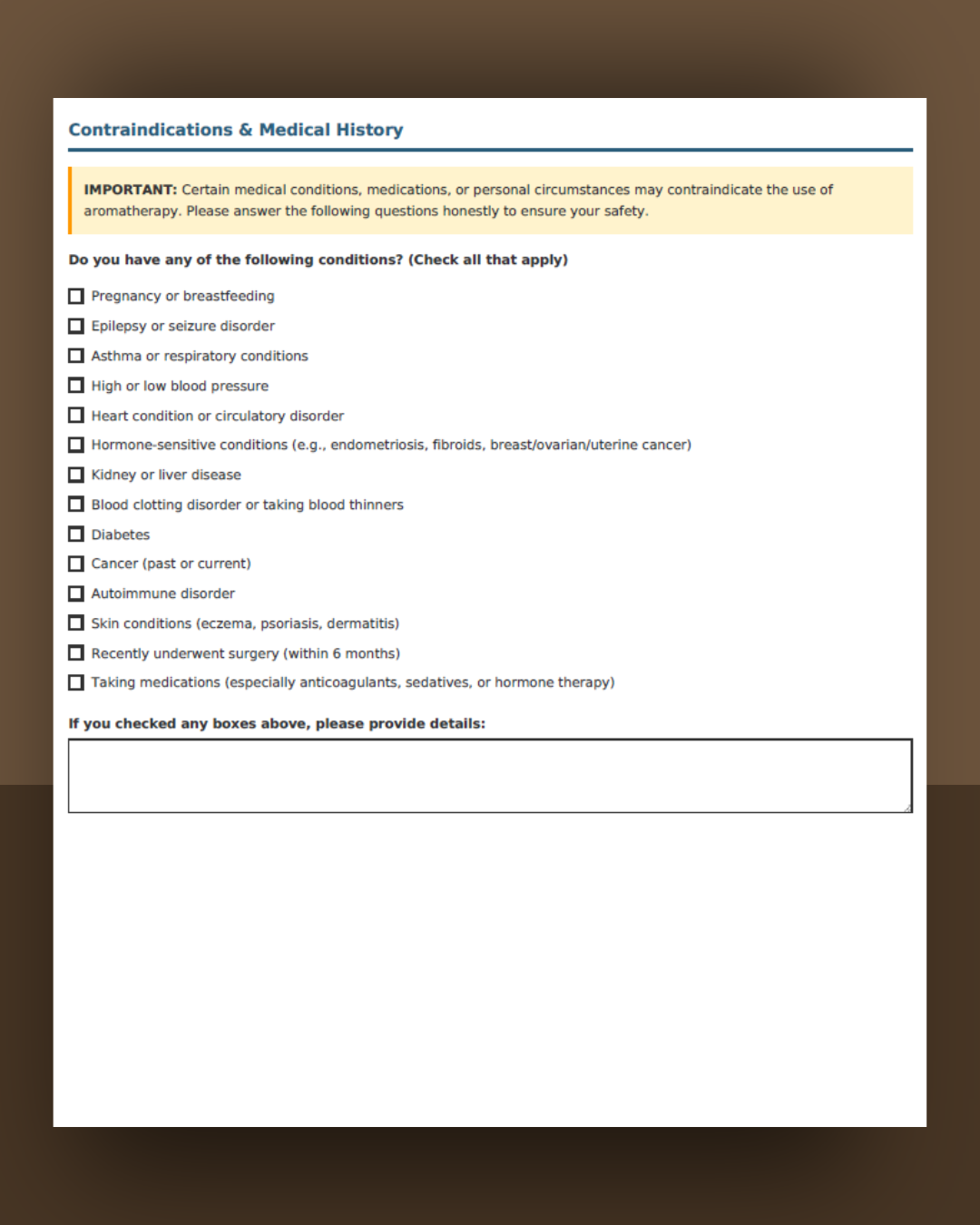 Aromatherapy Consent Form