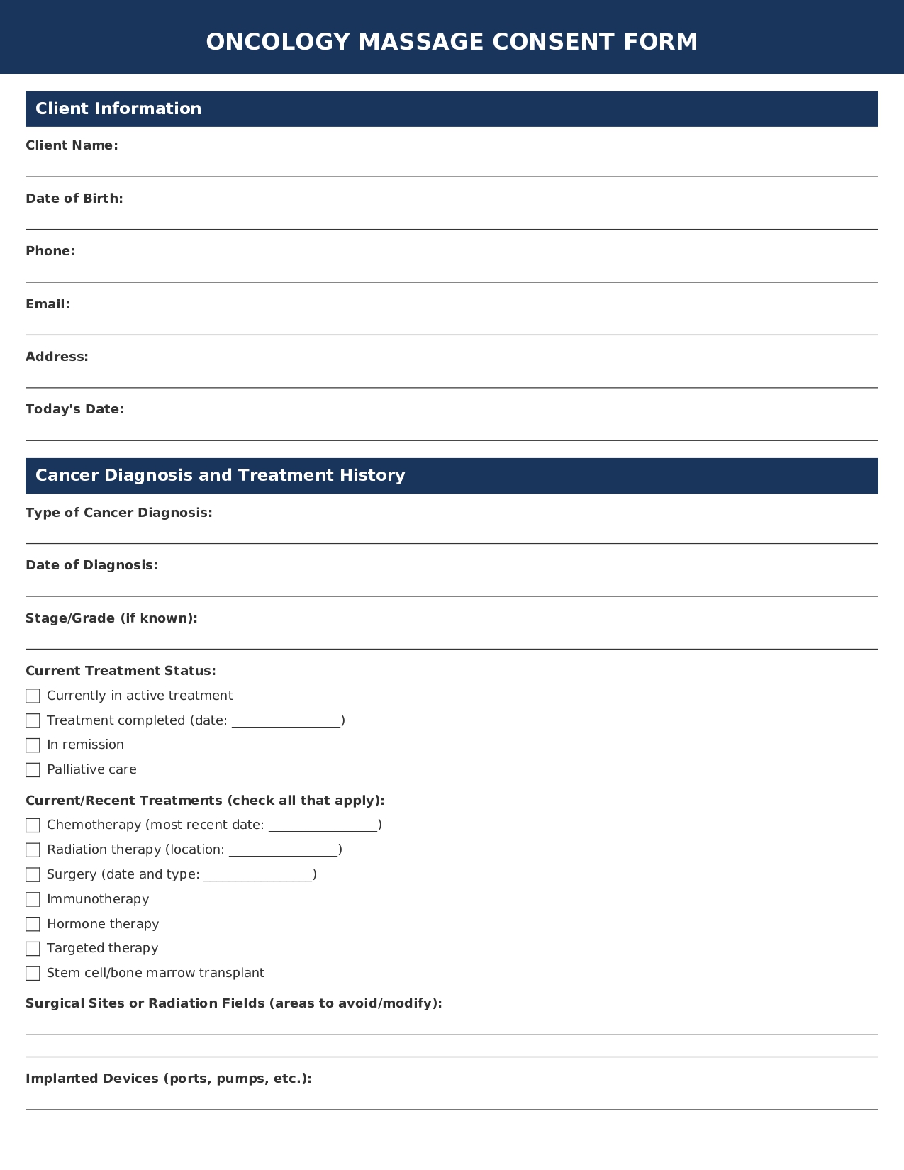 Oncology Massage Consent Form