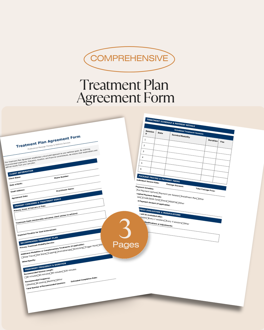 Treatment Plan Agreement Form for Massage Therapy 