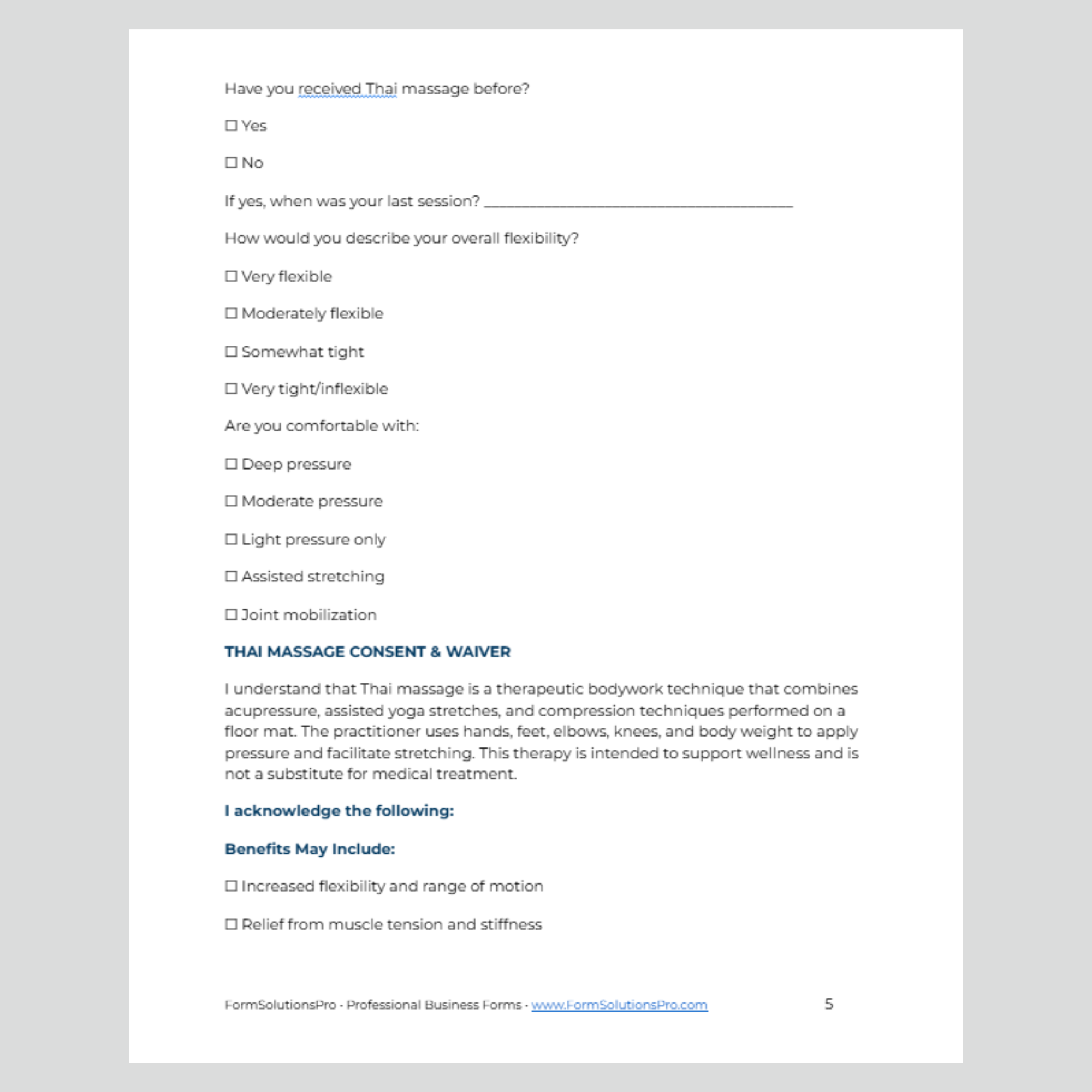 Thai Massage Consent Form