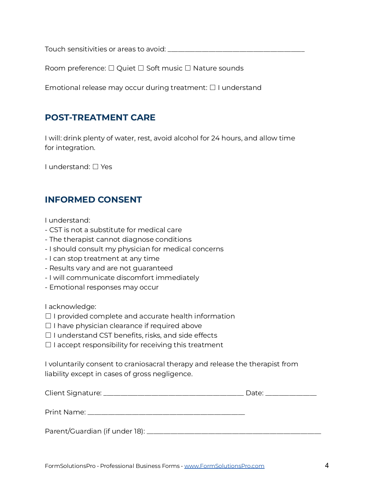 Craniosacral Therapy Consent Form