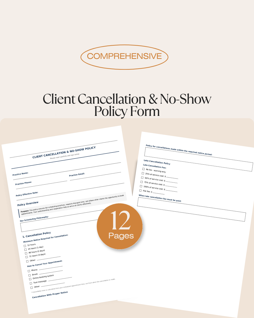 Client Cancellation No-Show Policy Form for Massage Therapy
