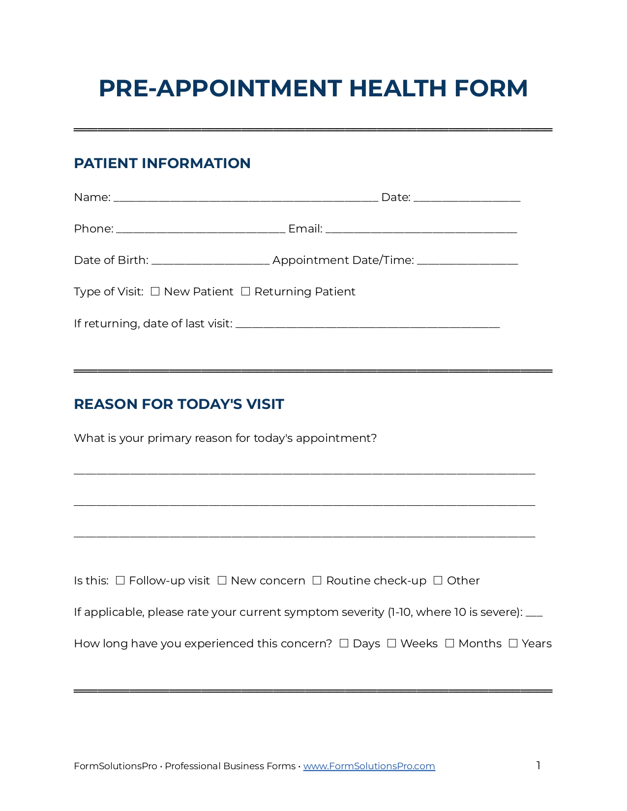 Pre-Appointment Health Form