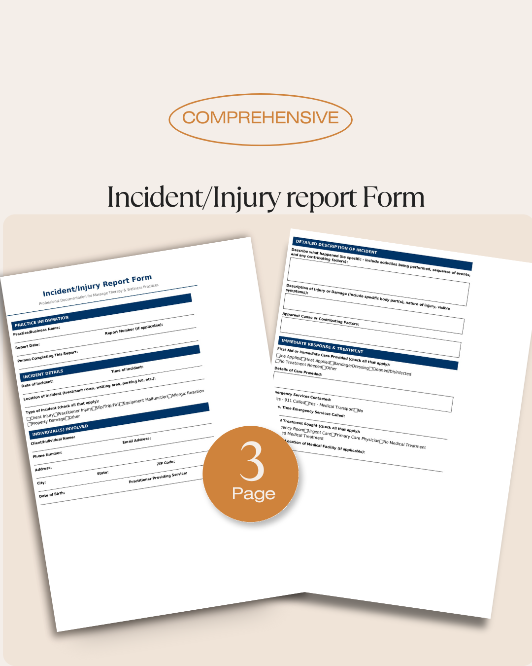 Incident/Injury Report Form for Massage Therapy