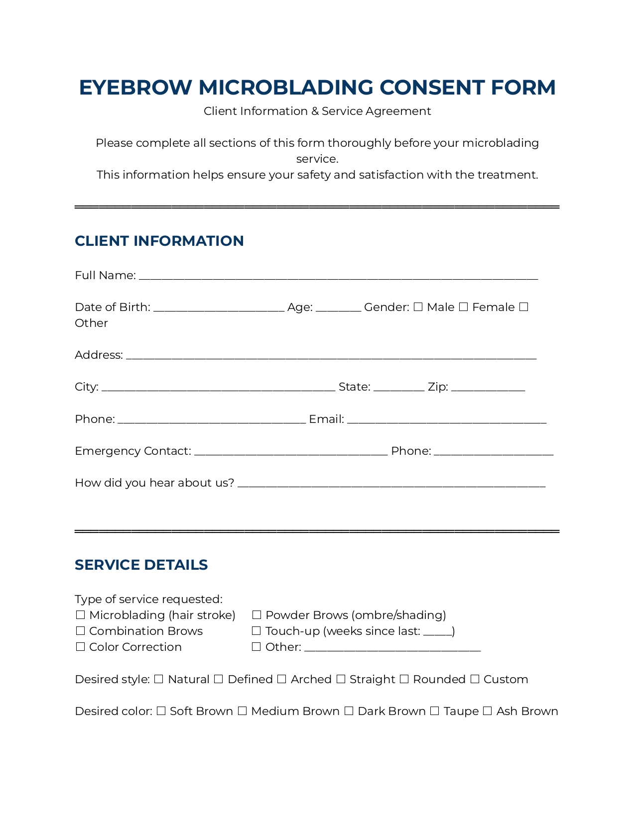 Microblading Consent Form