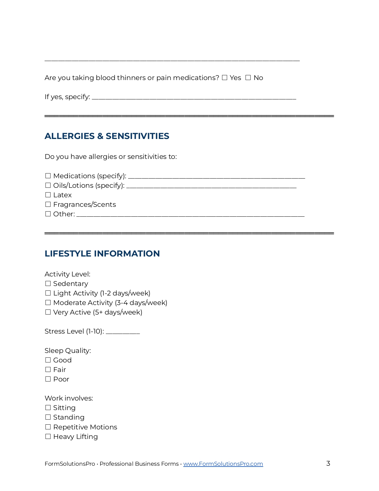 General Health History Form