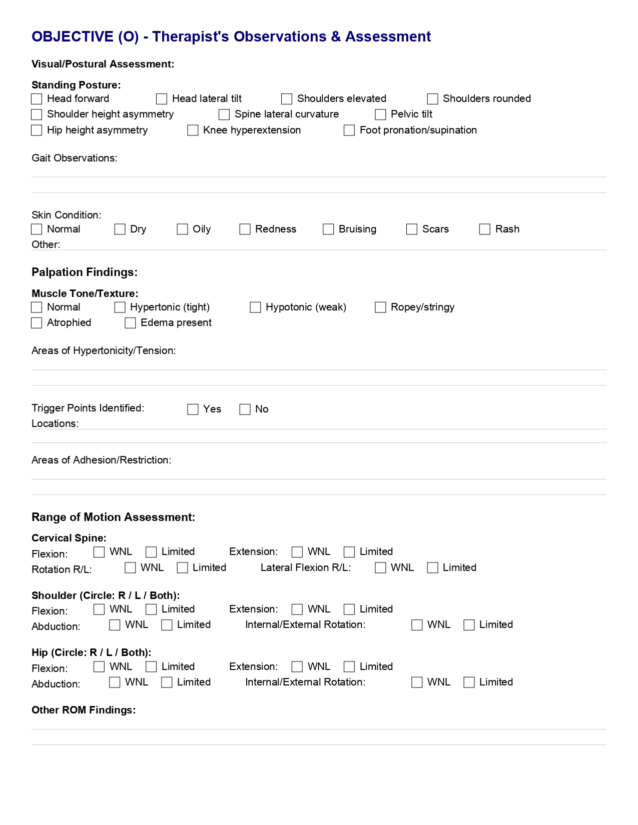 Detailed SOAP Notes Template for Massage Therapists