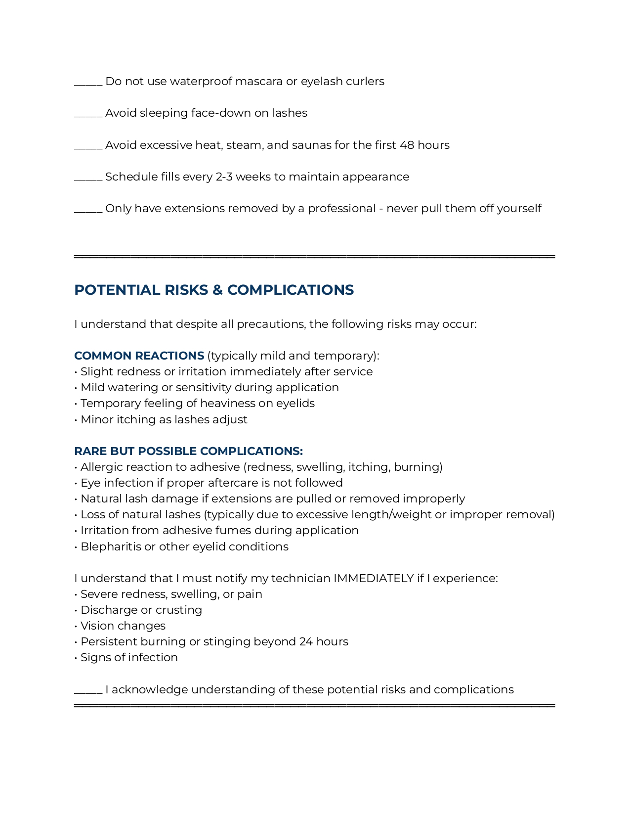 Eyelash Extension Consent Form