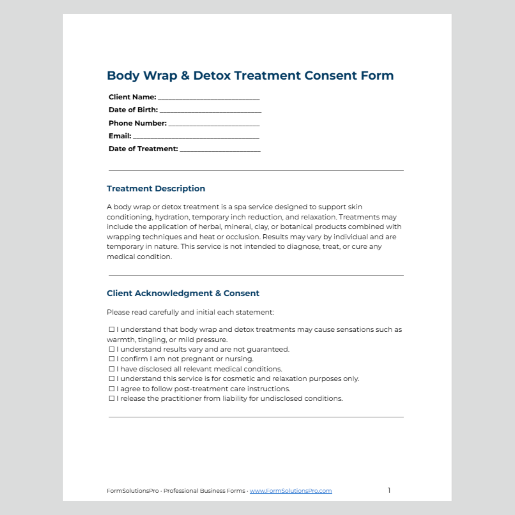 Body Wrap & Detox Treatment Consent Form