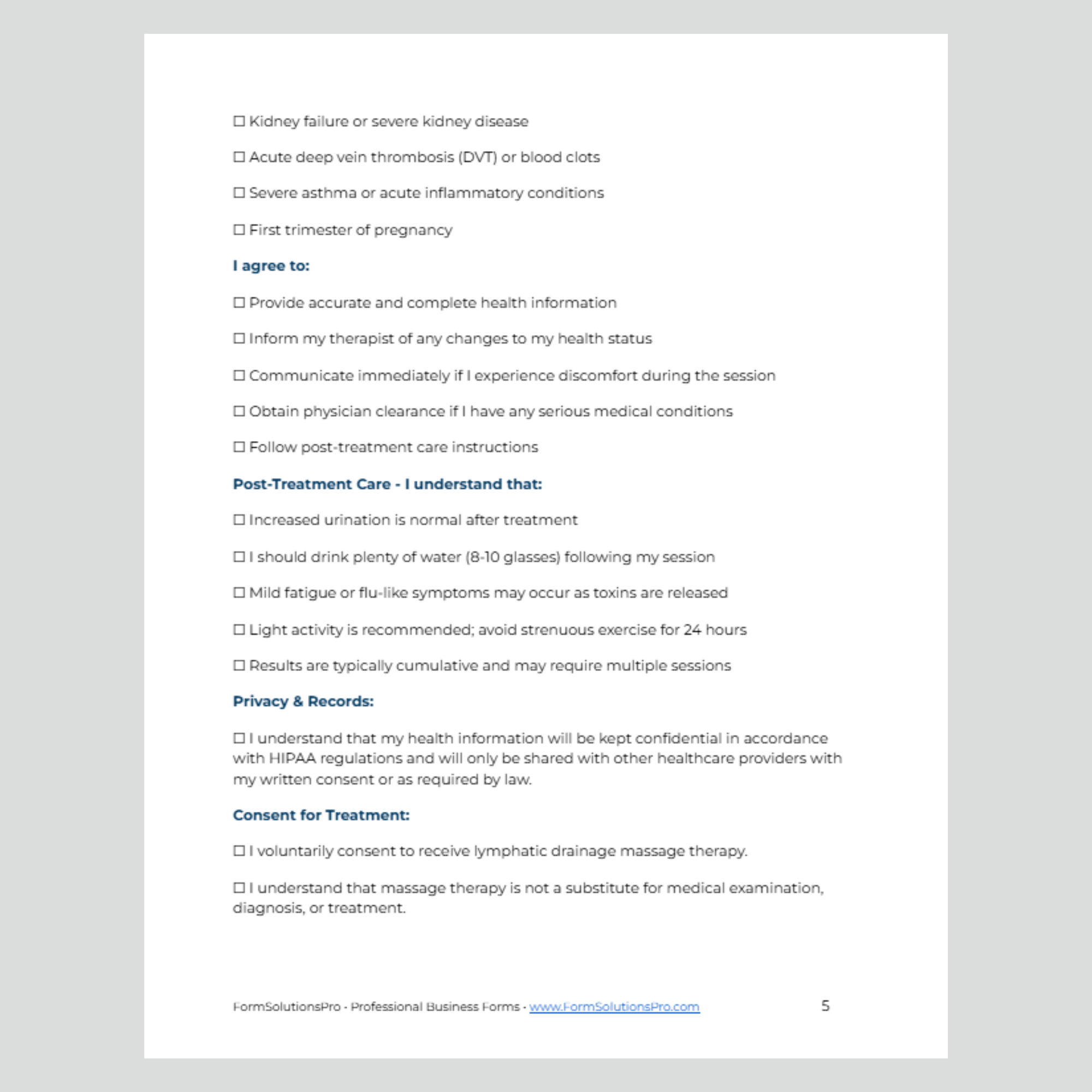 Lymphatic Drainage Consent Form