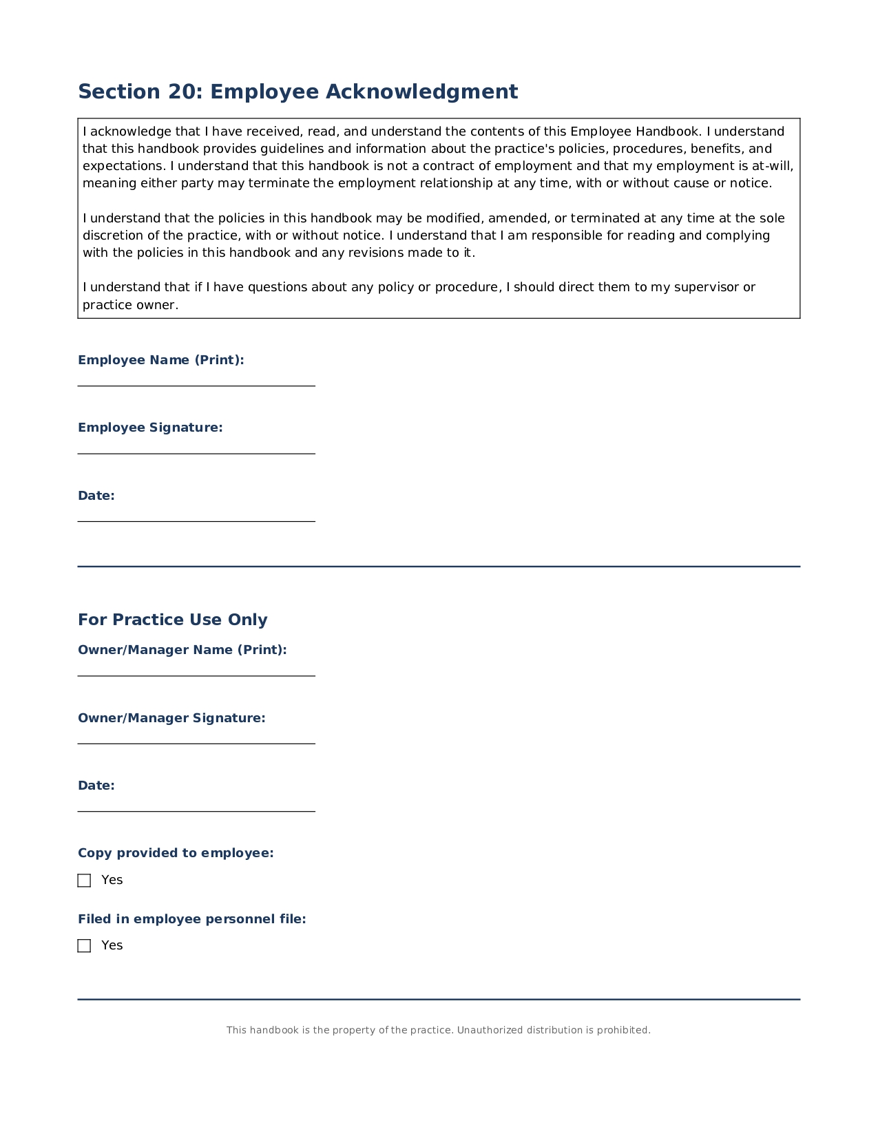  Employee Handbook Template for Massage Therapy Practice (Comprehensive)