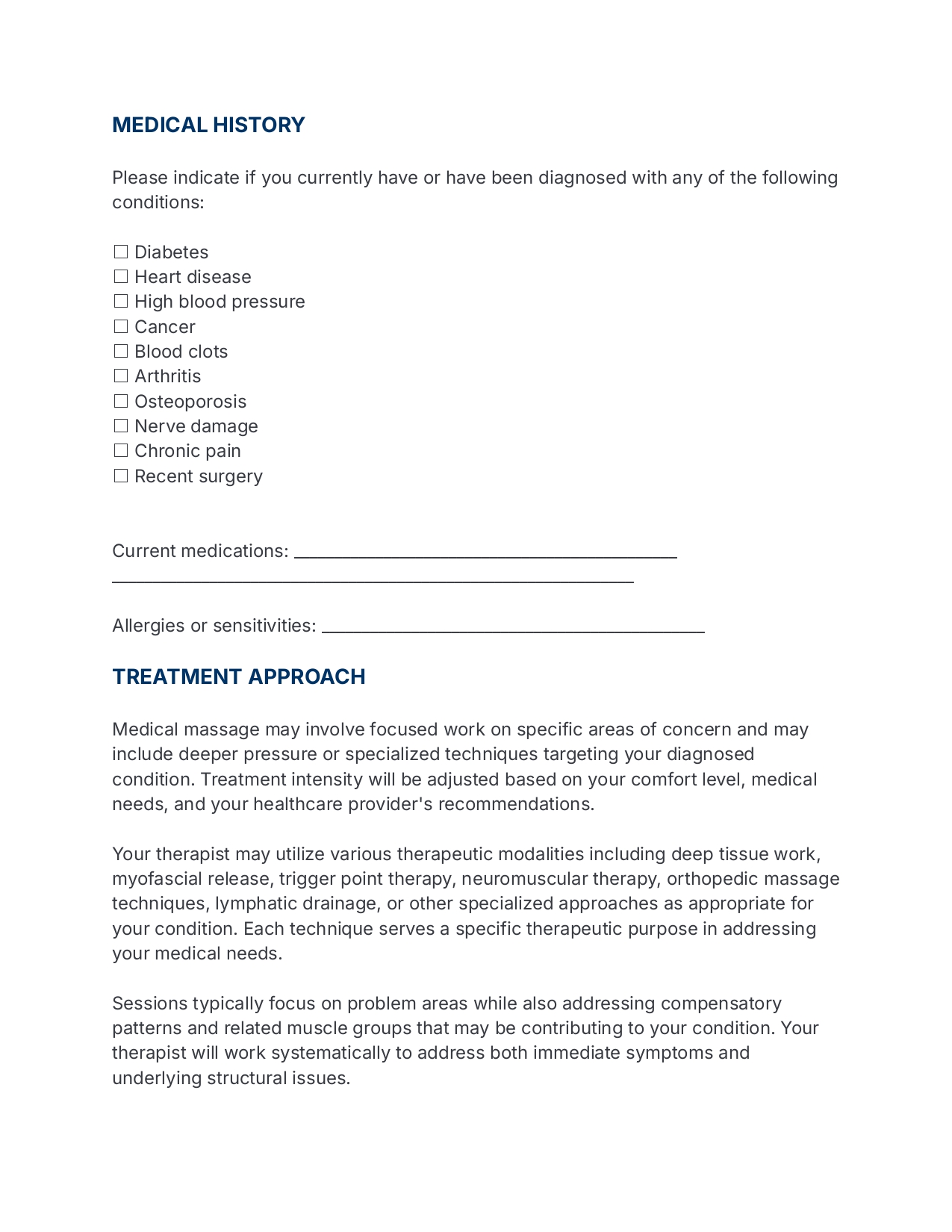 Medical Massage Consent Form Template 