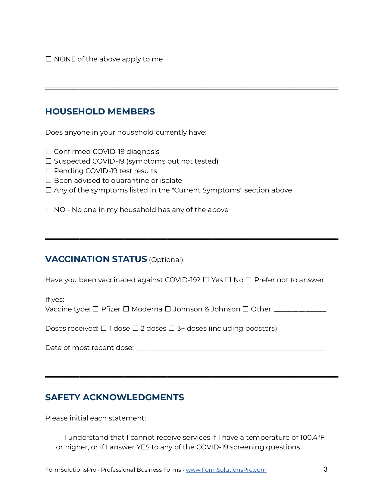 COVID-19 Screening Form