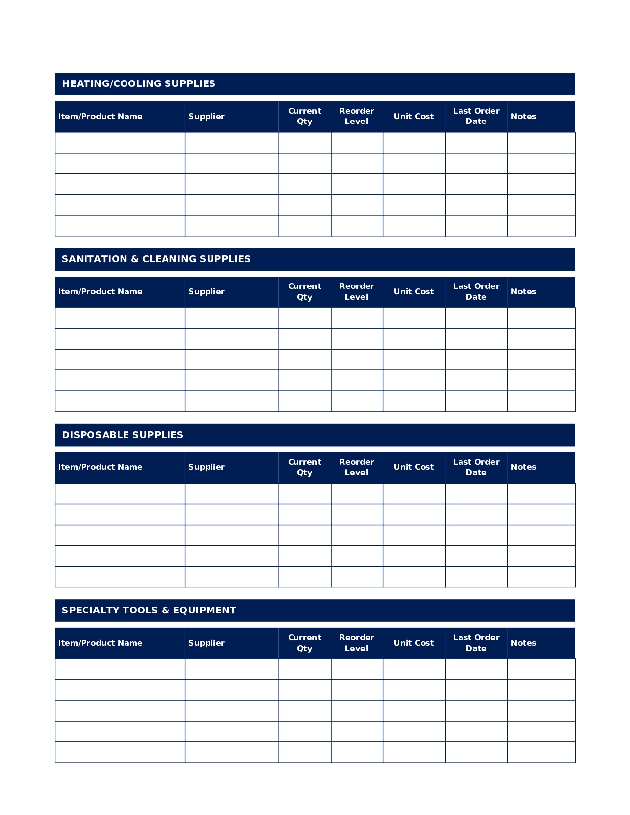 Massage Therapy Supplies Inventory Tracker - Practice Management Form for Supplies & Equipment