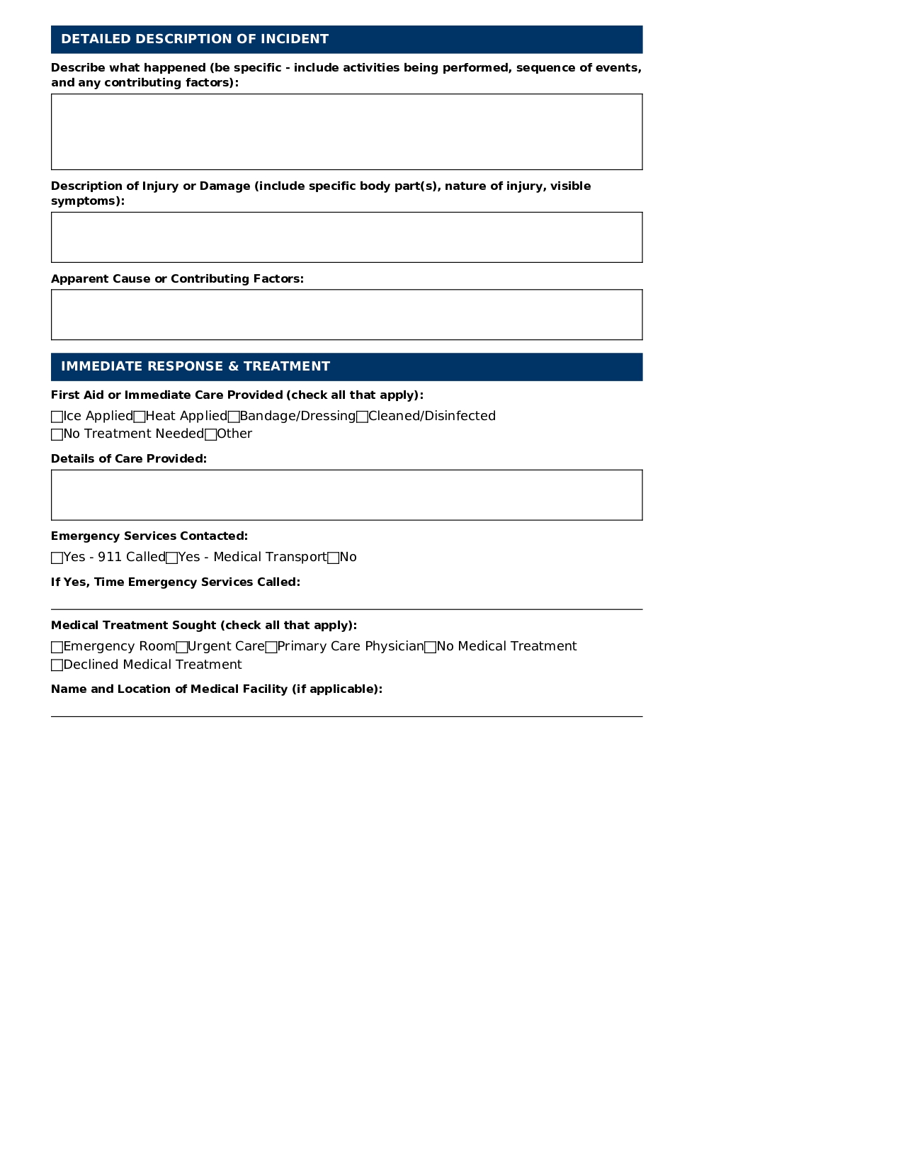 Incident/Injury Report Form for Massage Therapy