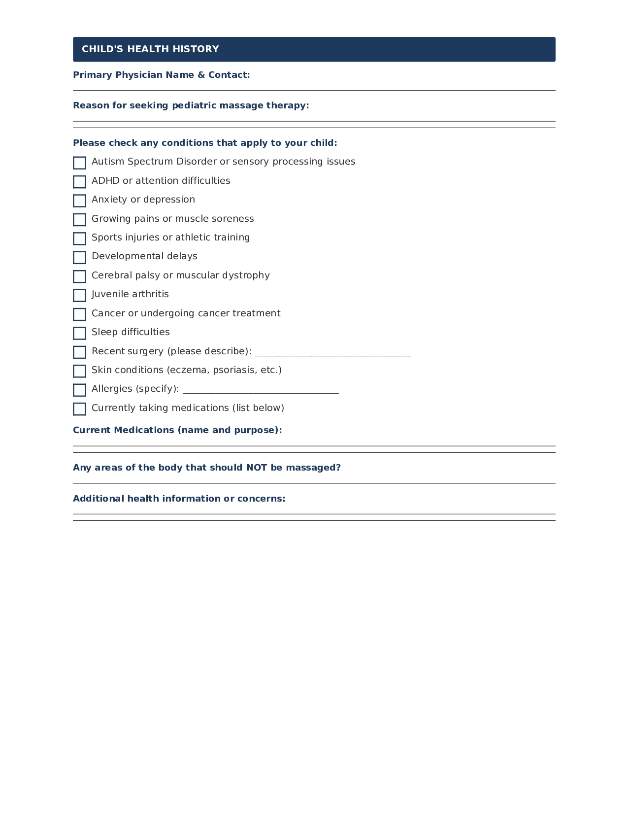 Pediatric Massage Consent Form 