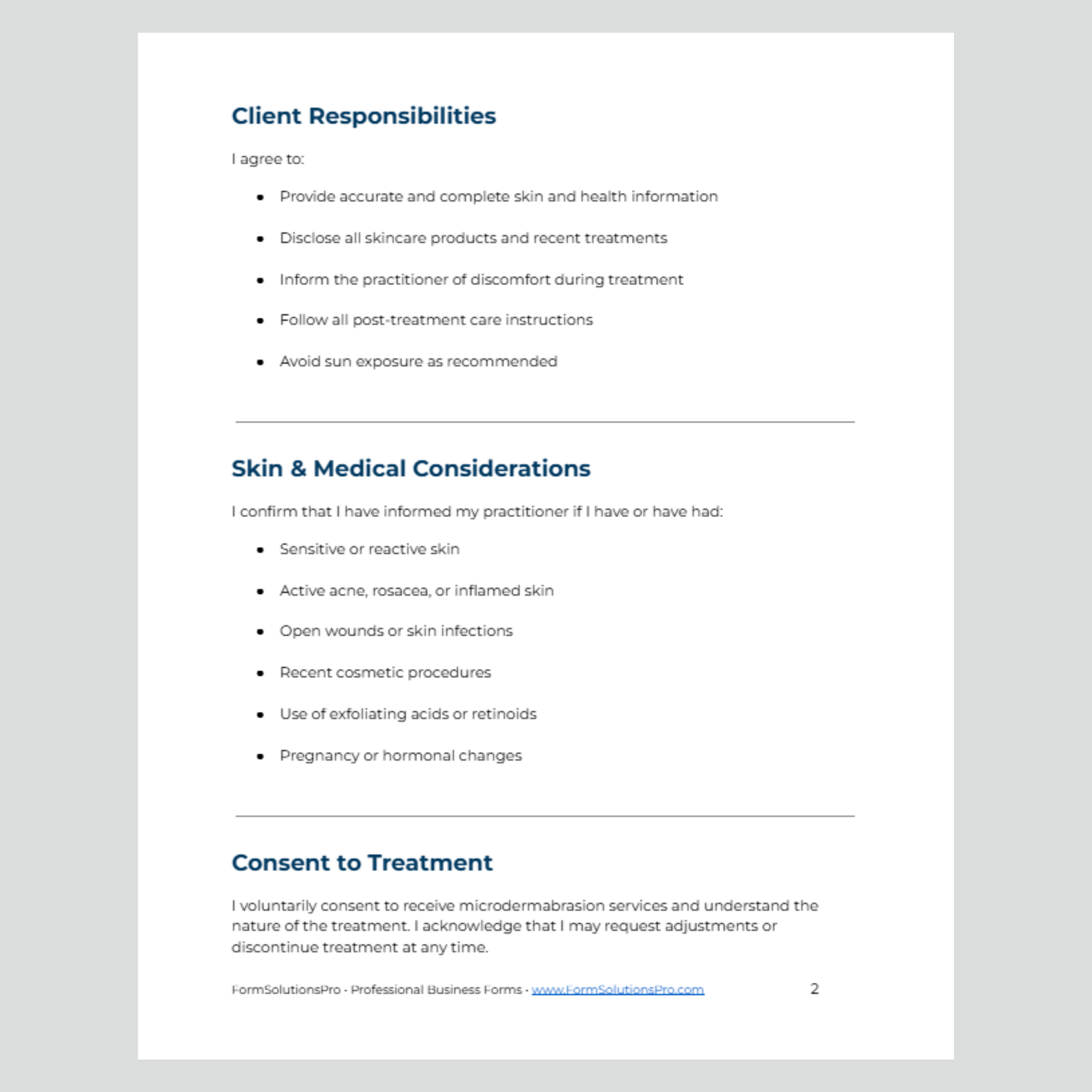 Microdermabrasion Consent Form + Client Intake 