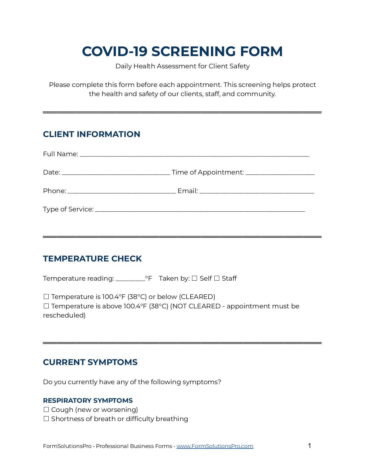 COVID-19 Screening Form