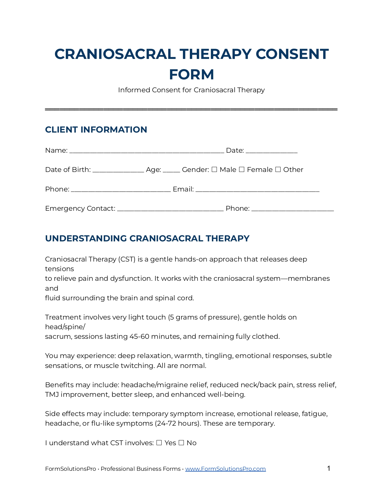 Craniosacral Therapy Consent Form