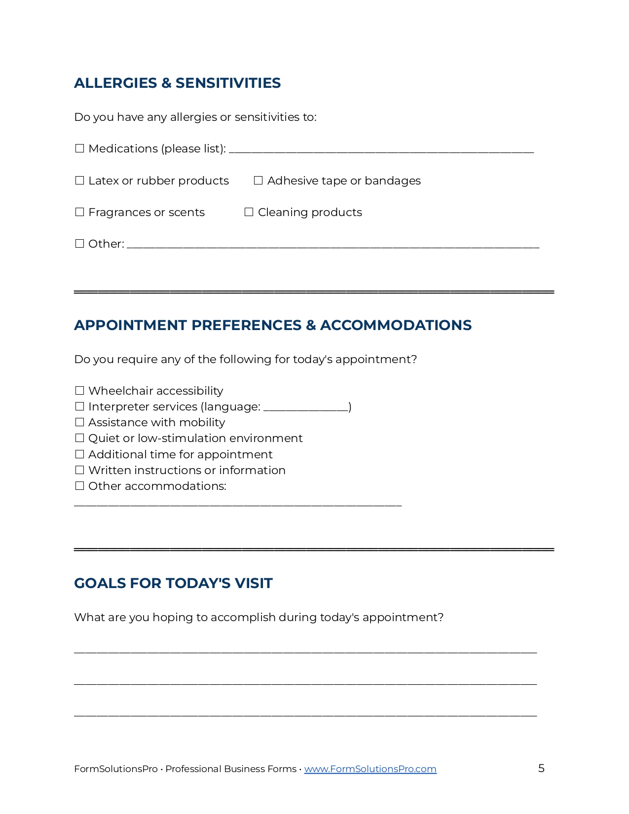 Pre-Appointment Health Form