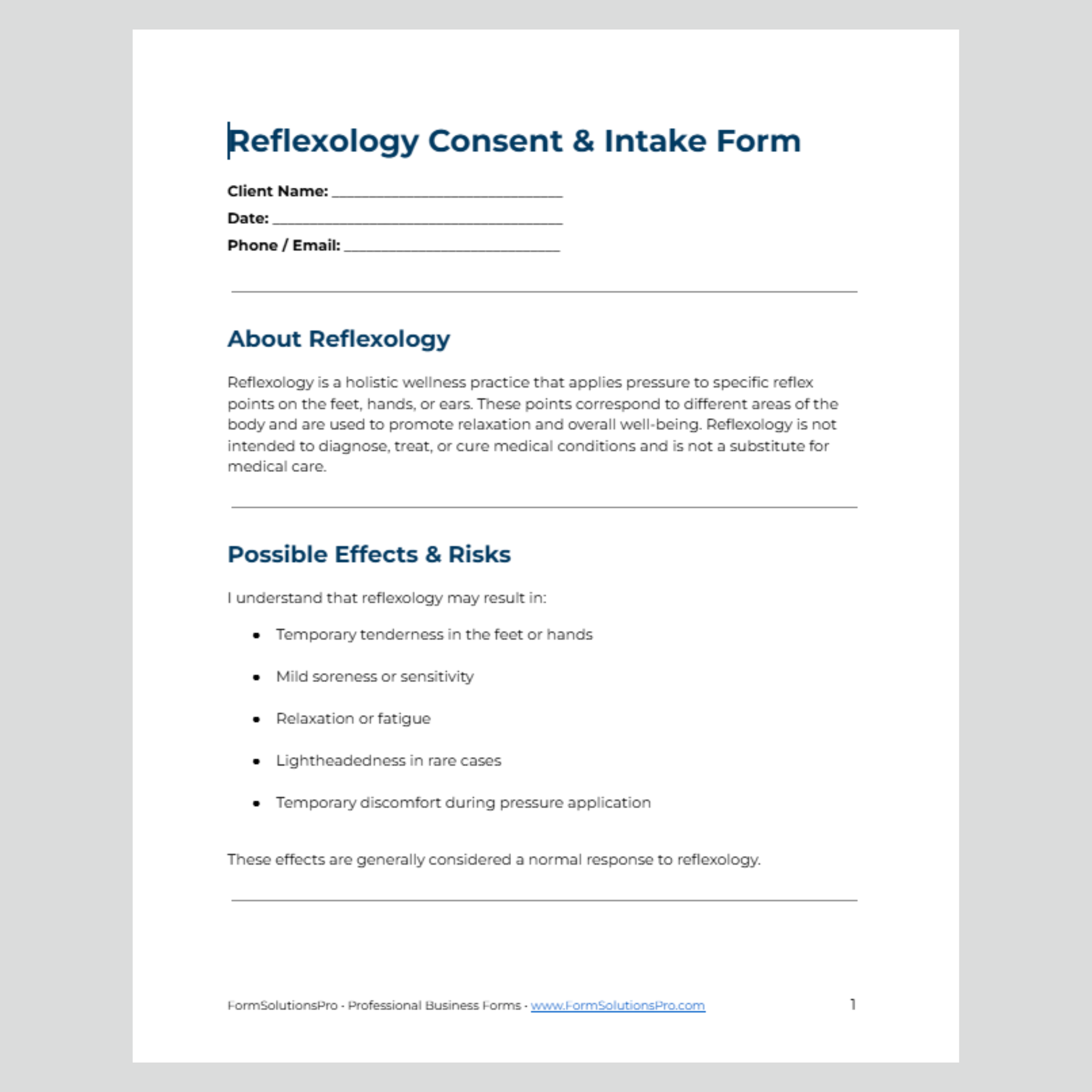Reflexology Consent Form + Client Intake