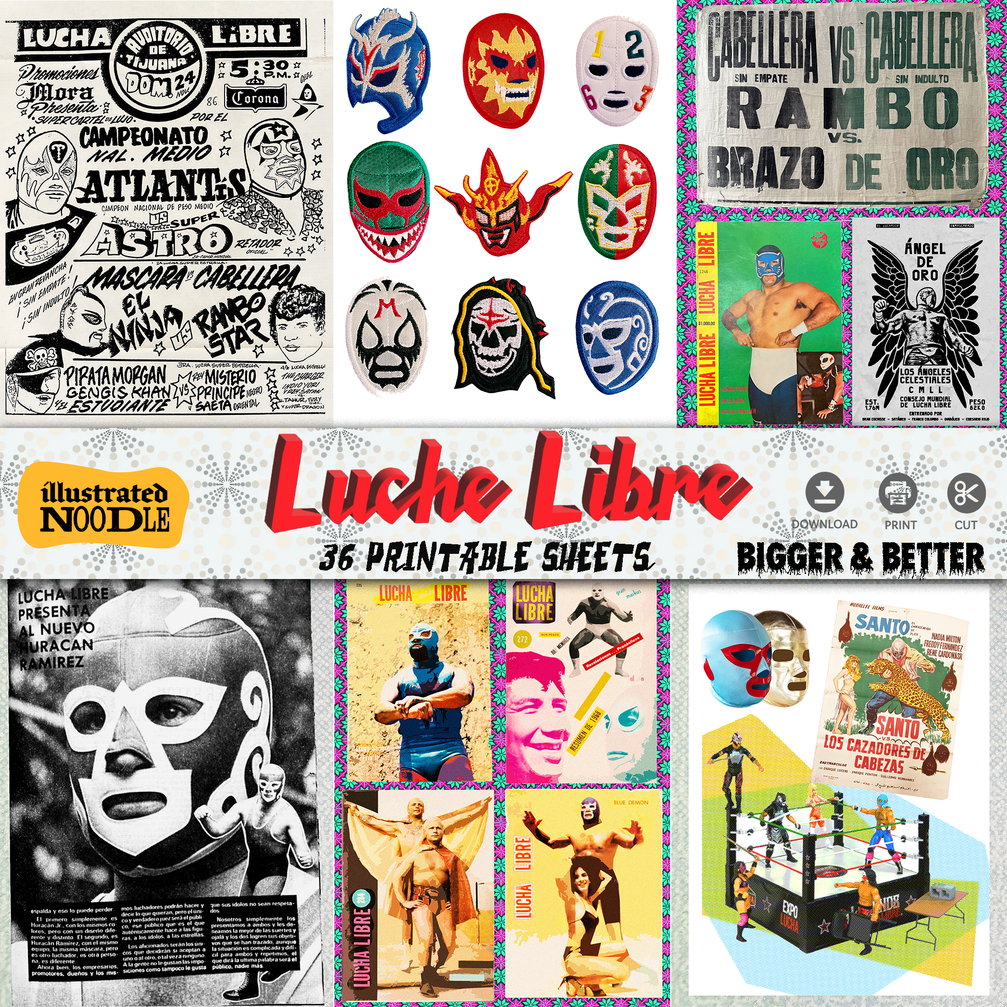 Lucha Libre Mexican Wrestling Collage Kit (download)