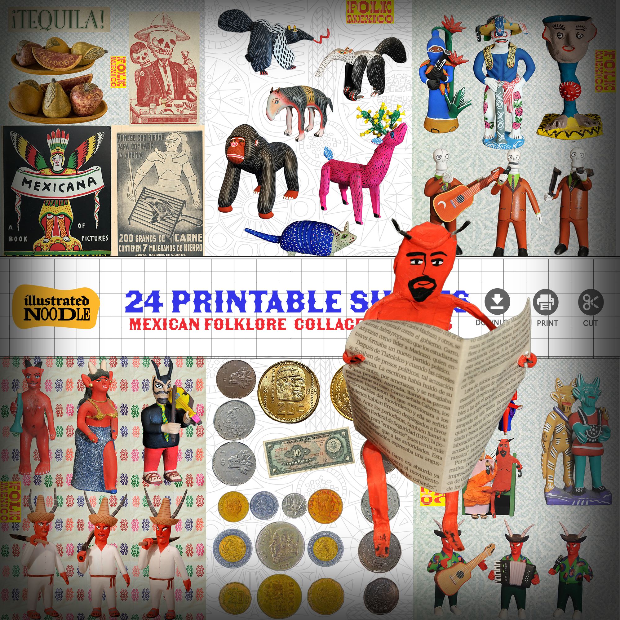 Vintage Mexican Folklore Printable Collage Kit – 