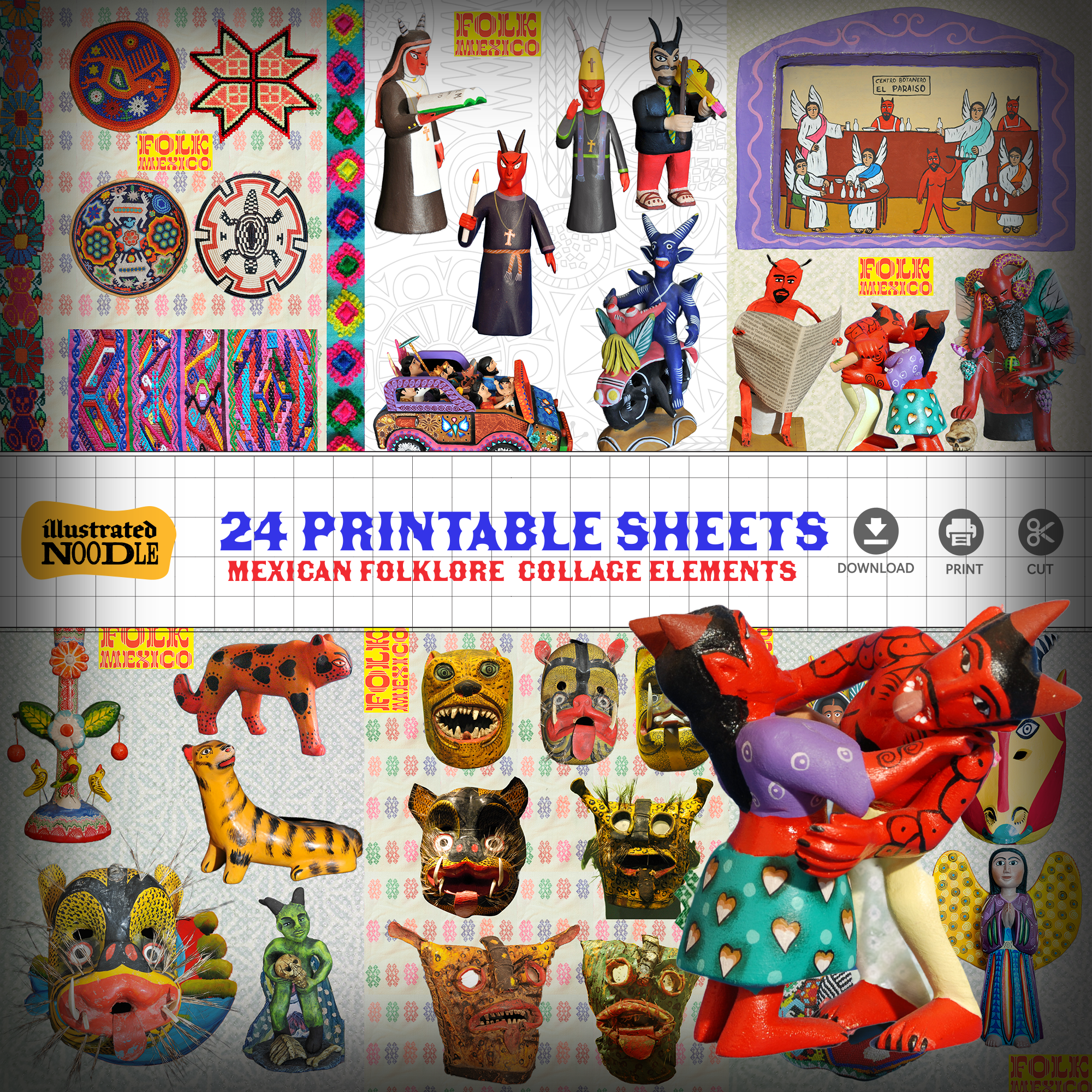 Vintage Mexican Folklore Printable Collage Kit – 