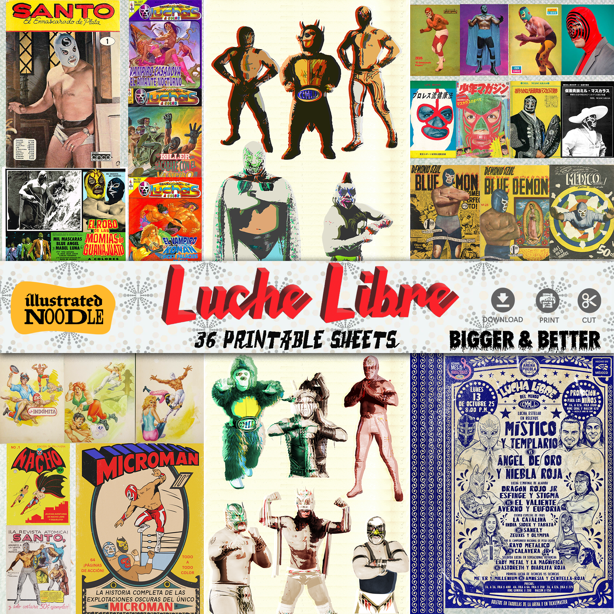 Lucha Libre Mexican Wrestling Collage Kit (download)
