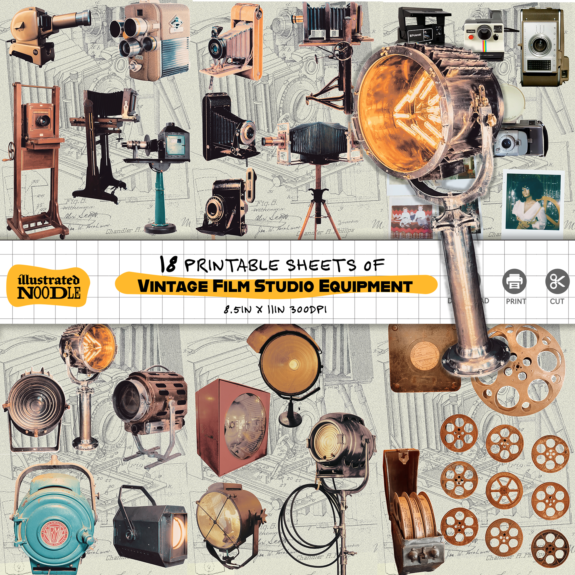 Vintage Camera and Film Ephemera Collage Kit