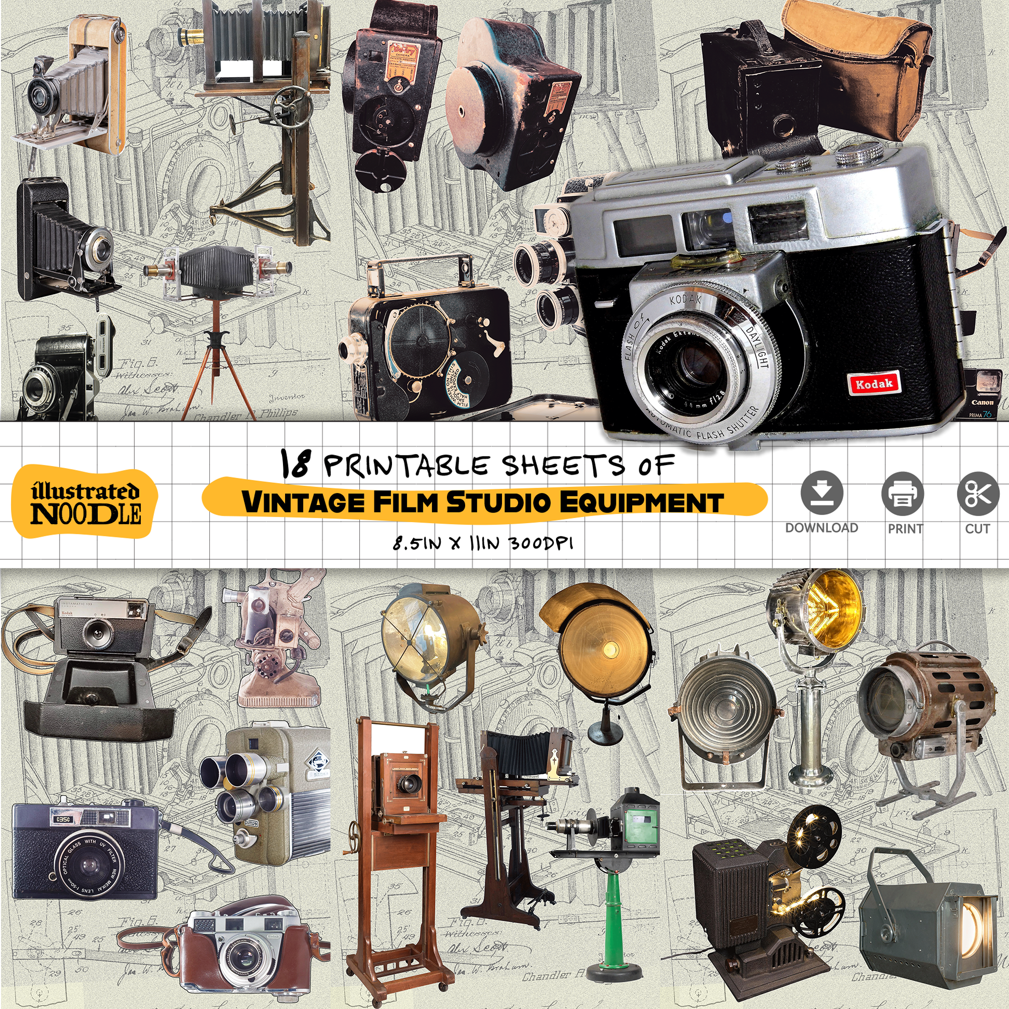 Vintage Camera and Film Ephemera Collage Kit