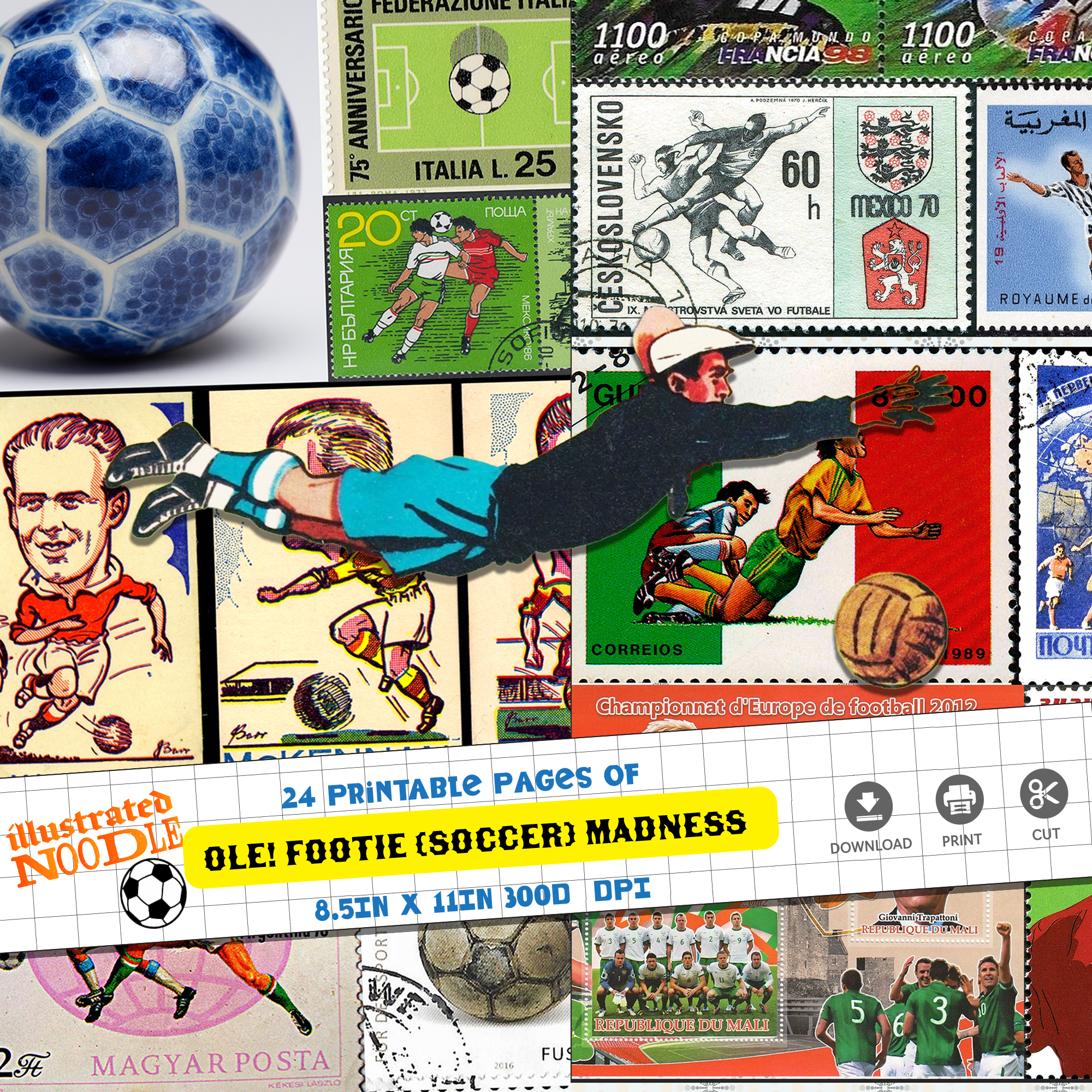 Vintage Football Ephemera • Retro Soccer Junk Journal Kit • Cigarette Cards & Club Badges 