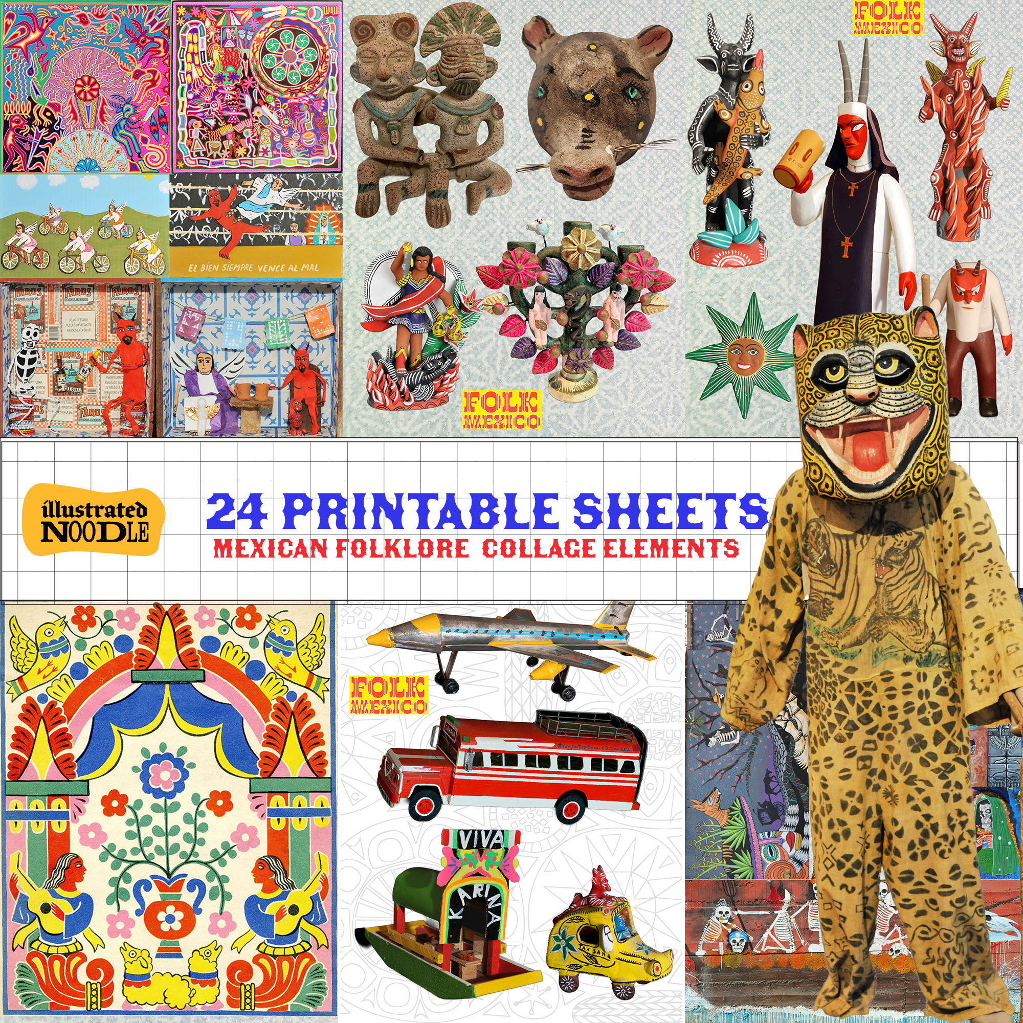 Vintage Mexican Folklore Printable Collage Kit – 