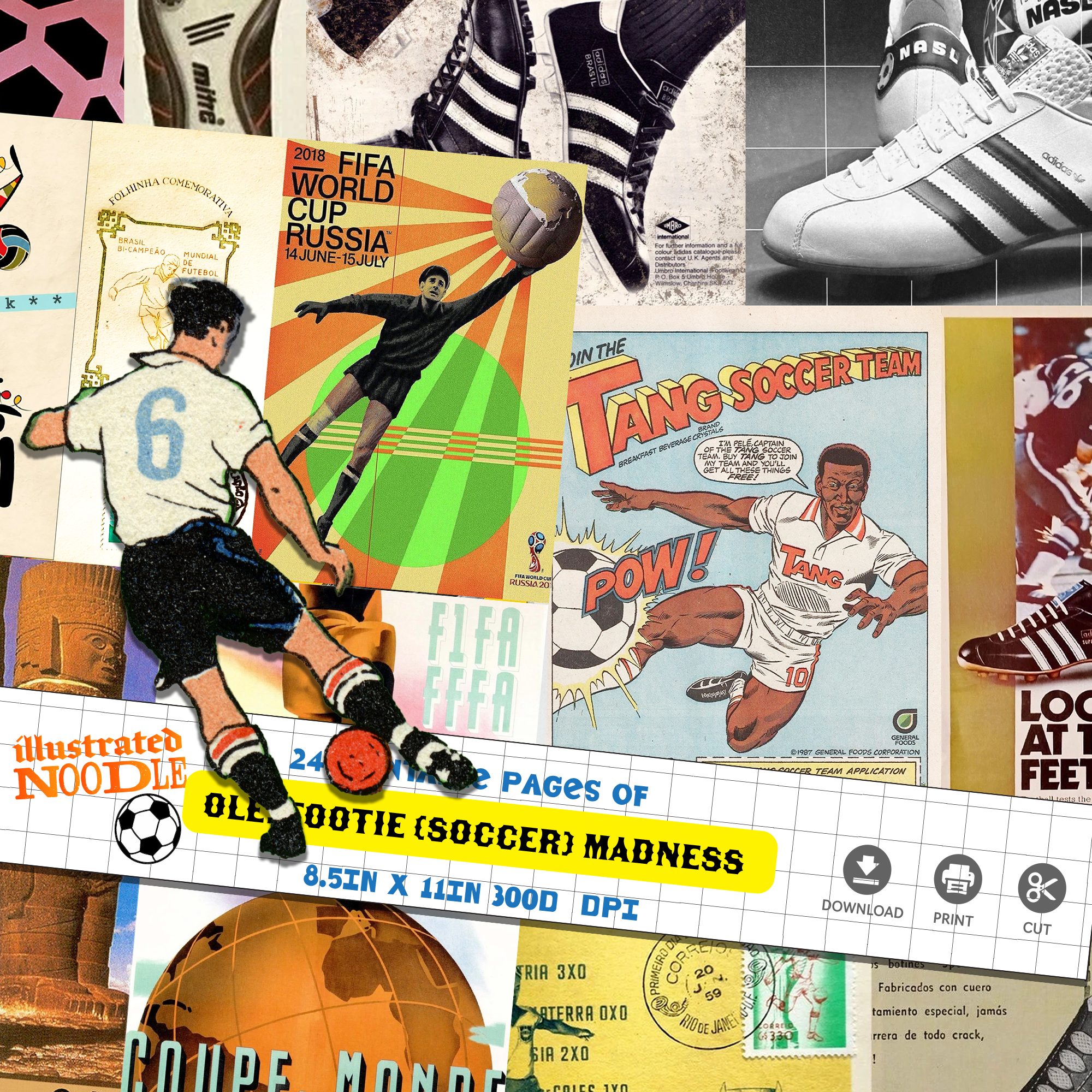 Vintage Football Ephemera • Retro Soccer Junk Journal Kit • Cigarette Cards & Club Badges 