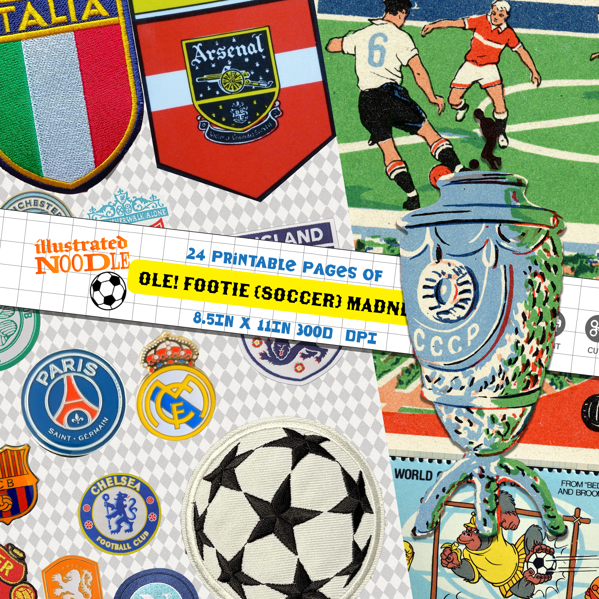Vintage Football Ephemera • Retro Soccer Junk Journal Kit • Cigarette Cards & Club Badges 