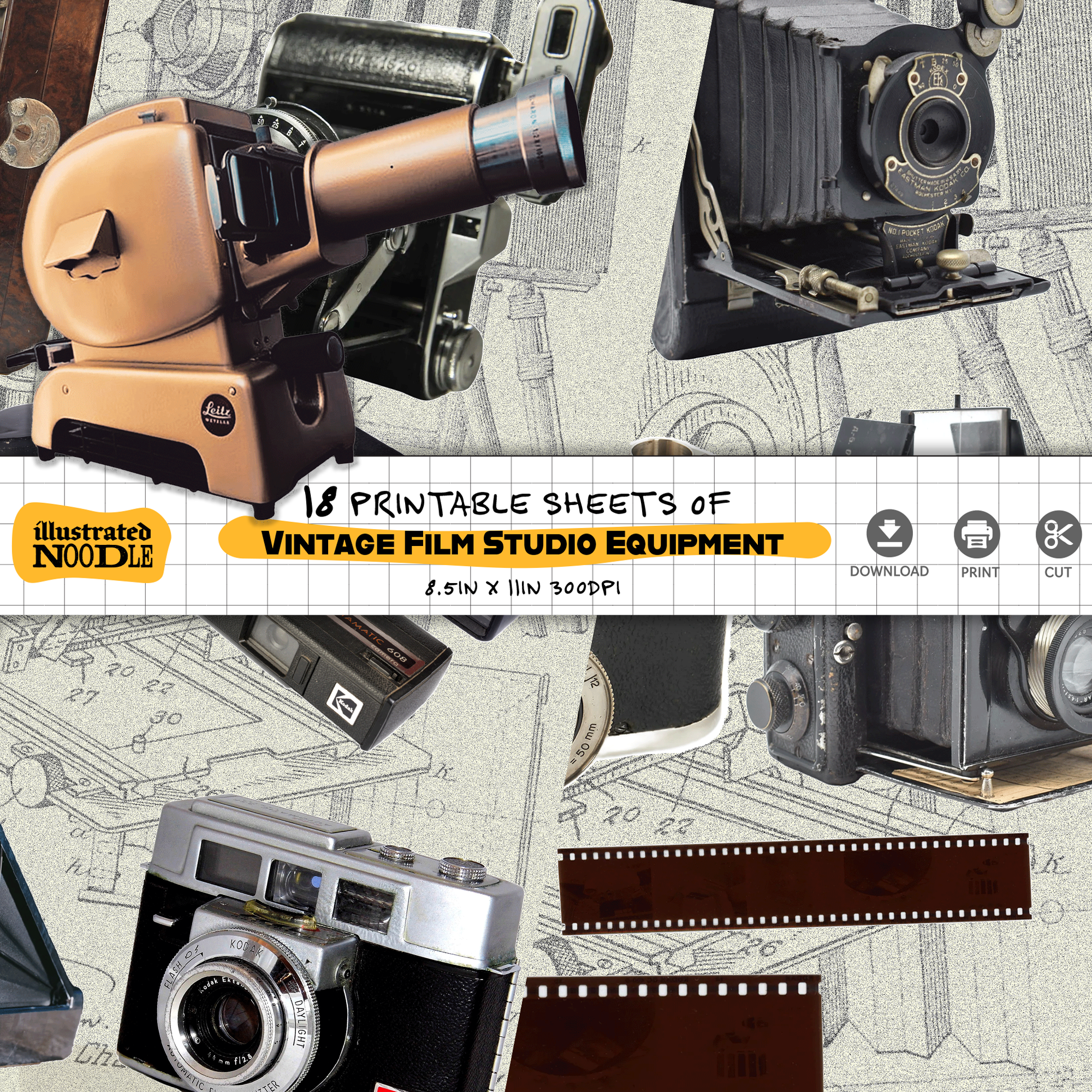 Vintage Camera and Film Ephemera Collage Kit