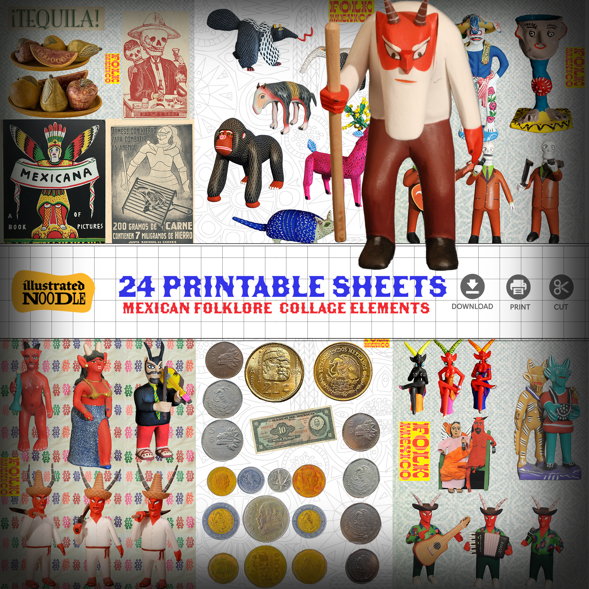 Vintage Mexican Folklore Printable Collage Kit – 