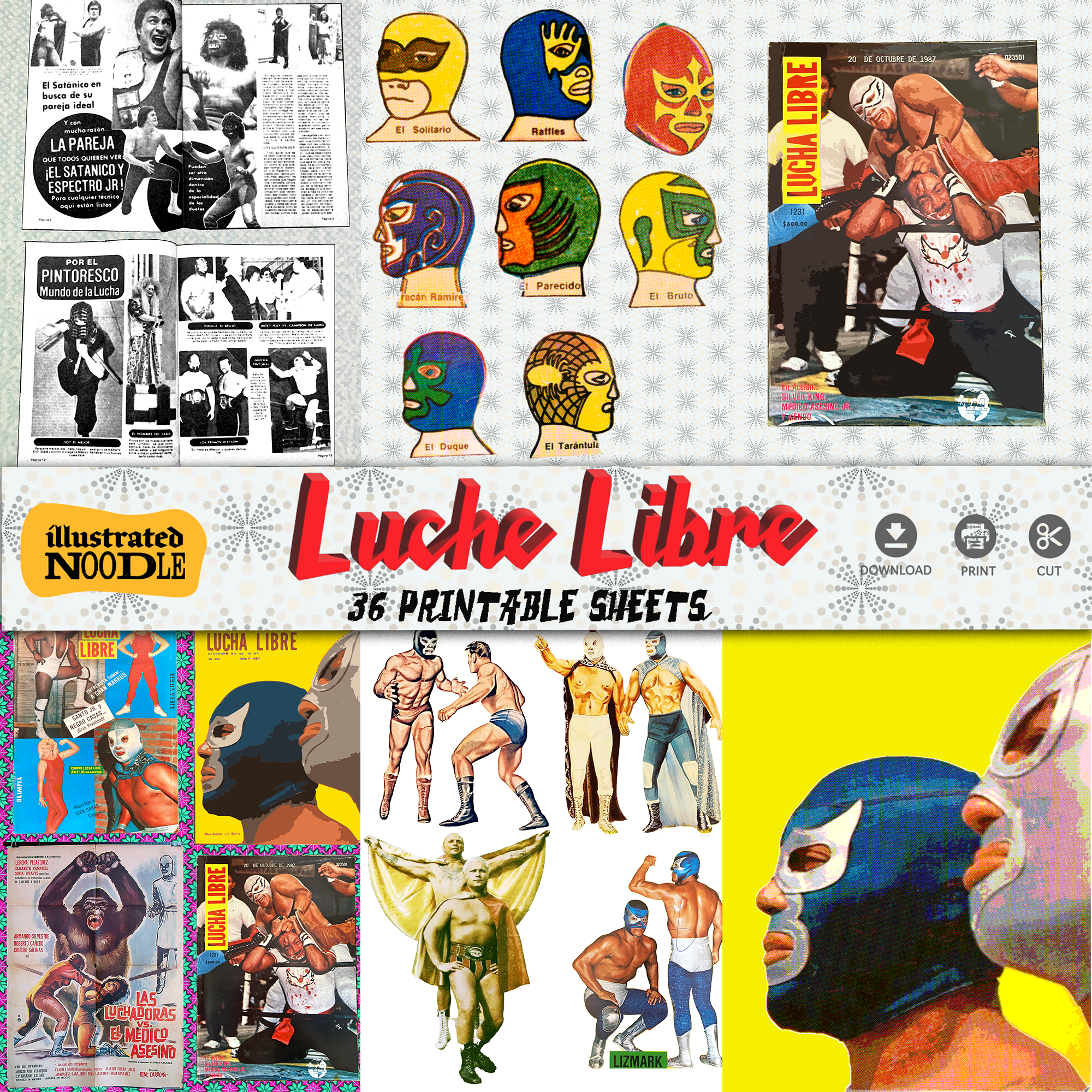 Lucha Libre Mexican Wrestling Collage Kit (download)