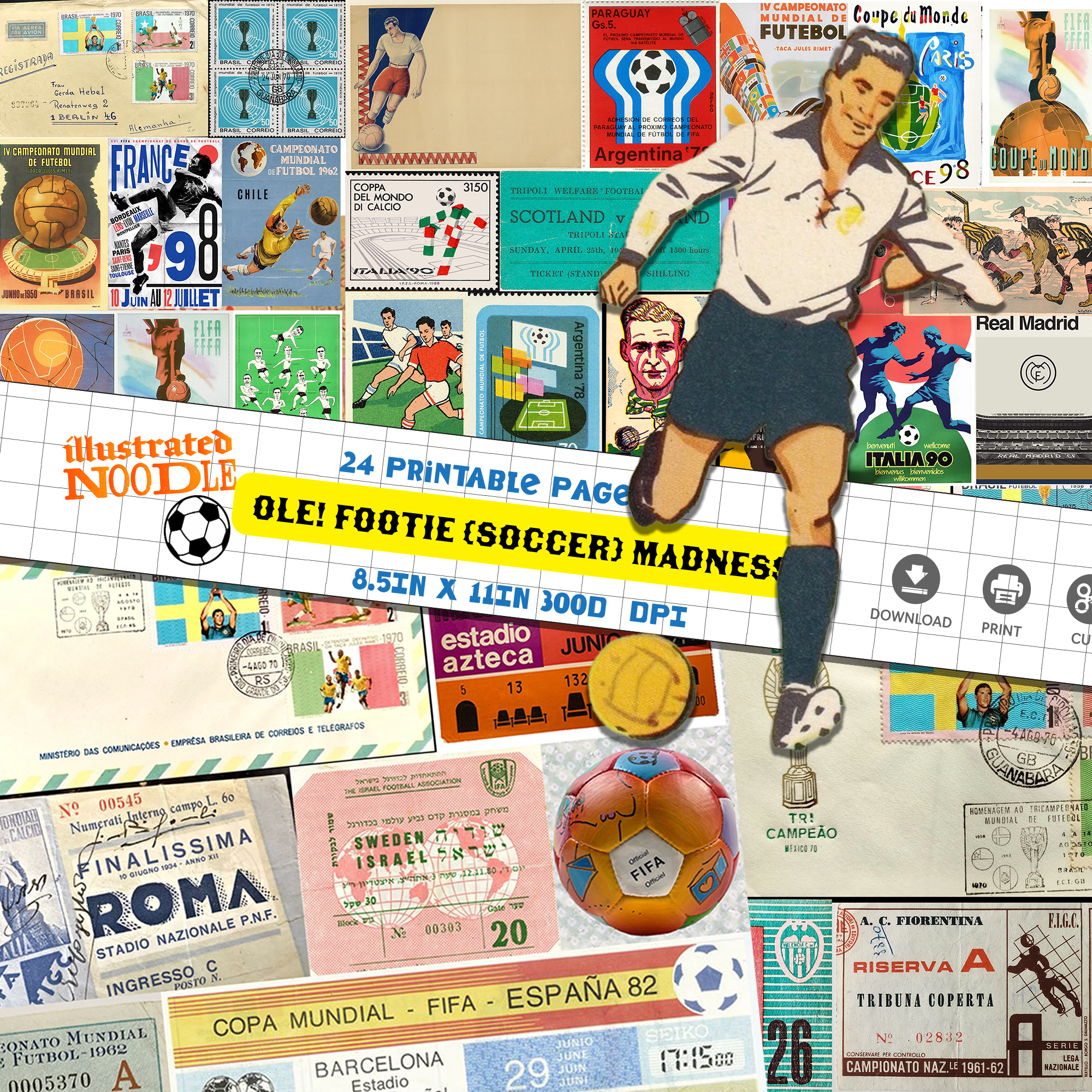 Vintage Football Ephemera • Retro Soccer Junk Journal Kit • Cigarette Cards & Club Badges 