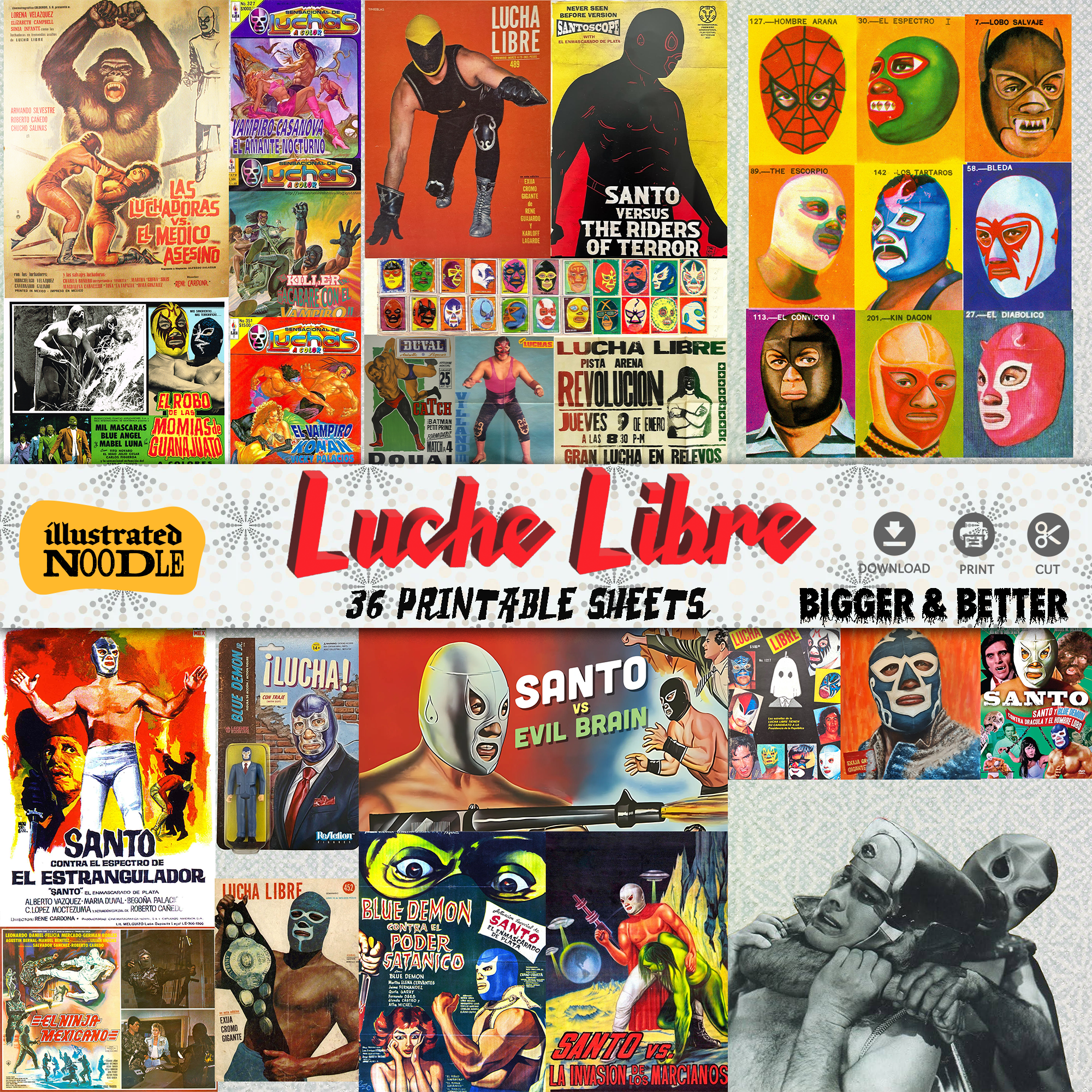 Lucha Libre Mexican Wrestling Collage Kit (download)