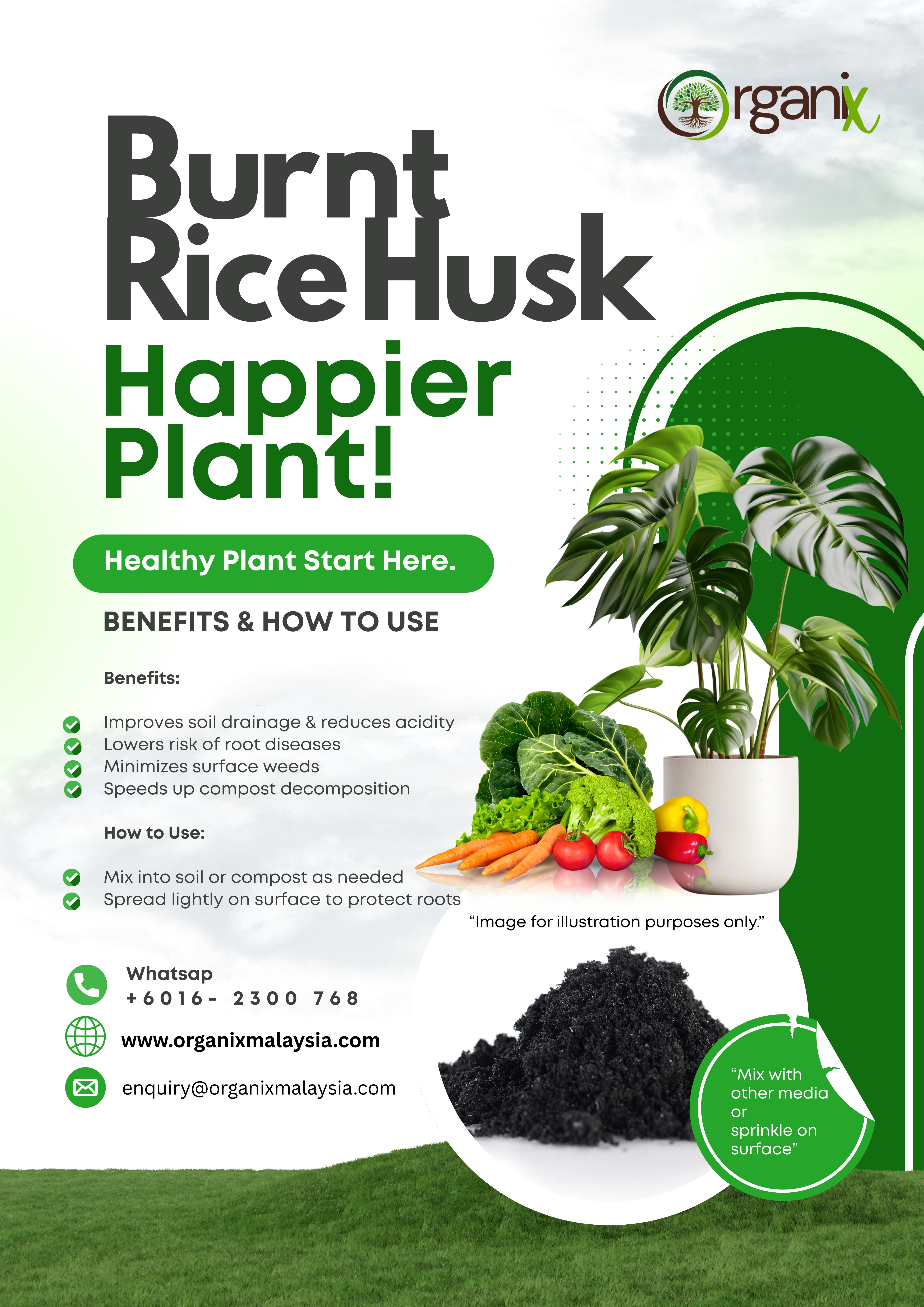 1 Bag - 30 Litre BURNT RICE HUSK