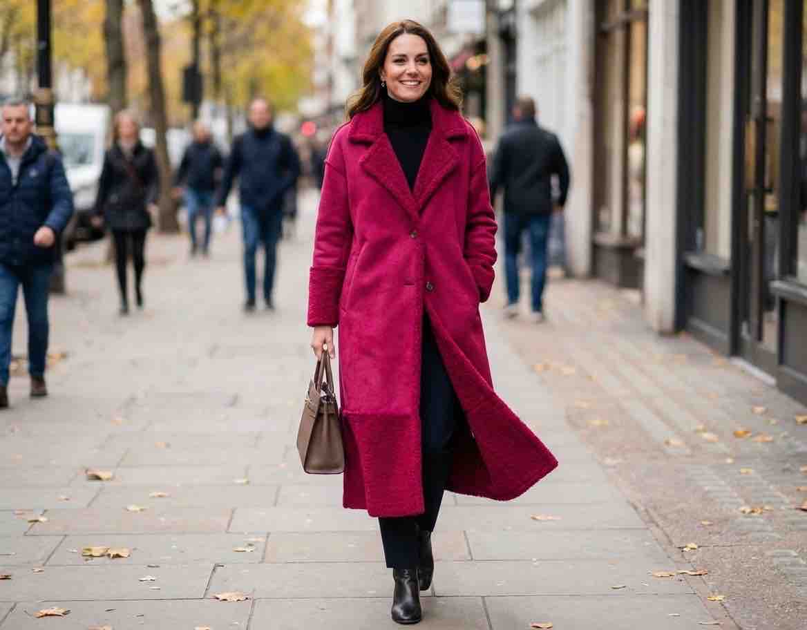 Stylish Magenta Wool Overcoat