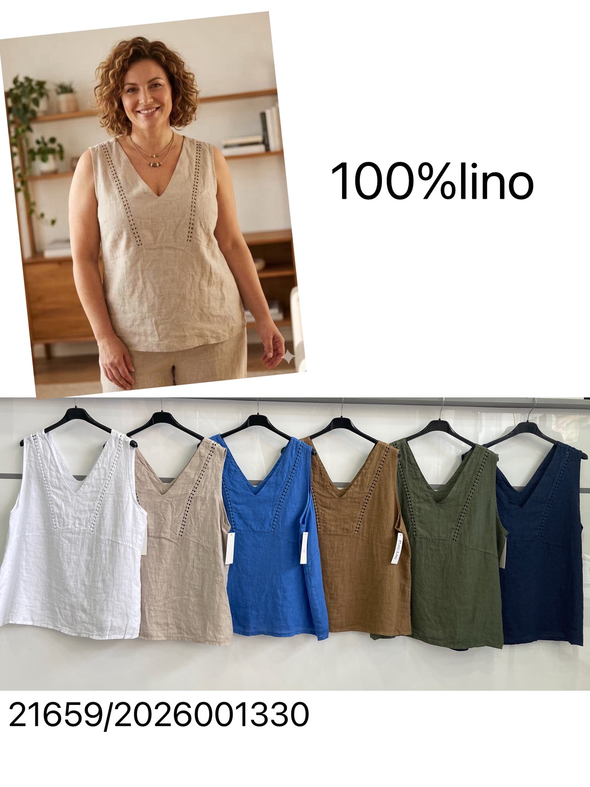 Linen V-Neck Sleeveless Top