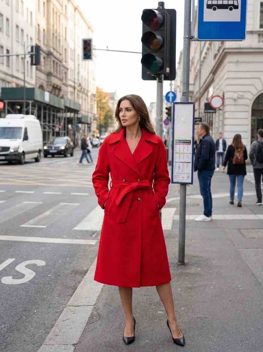 Red Belted Trench Coat