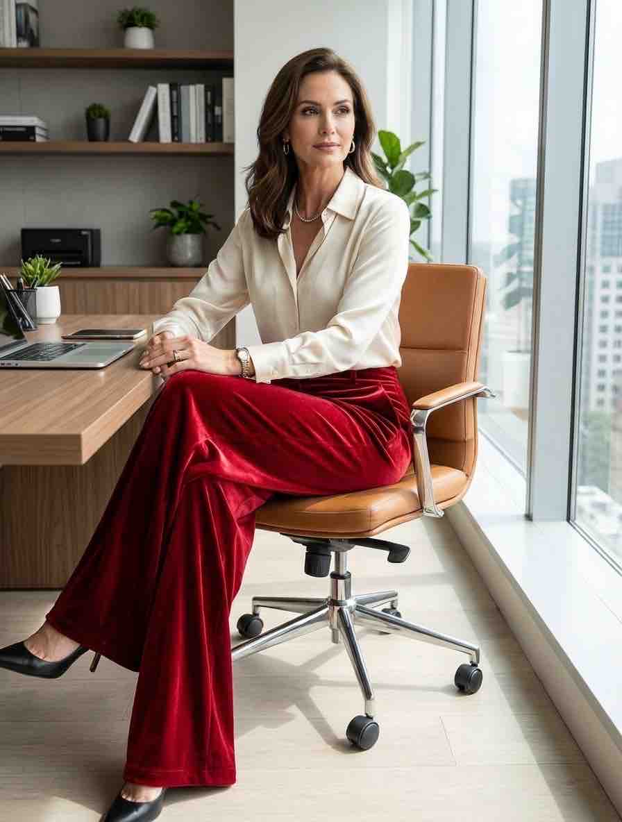 Red Velvet Wide-Leg Pants