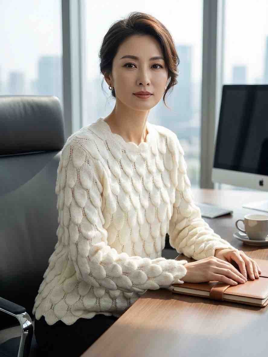 White Textured Knit Sweater