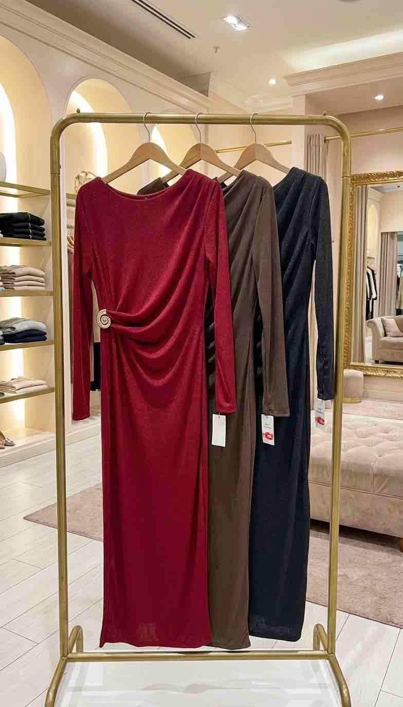 Elegant Burgundy Long-Sleeve Maxi Dress