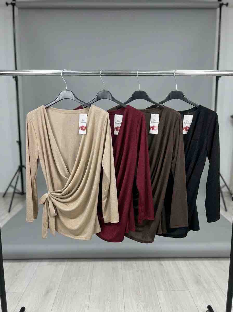 Beige Wrap Long Sleeve Top