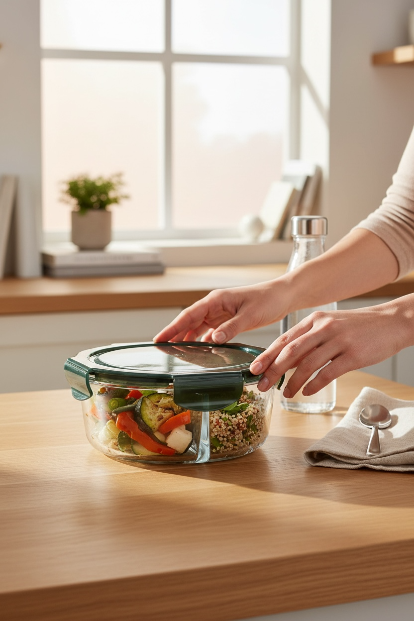 Recipiente Hermético de Vidrio con Separador para Dos Alimentos - 950 ml