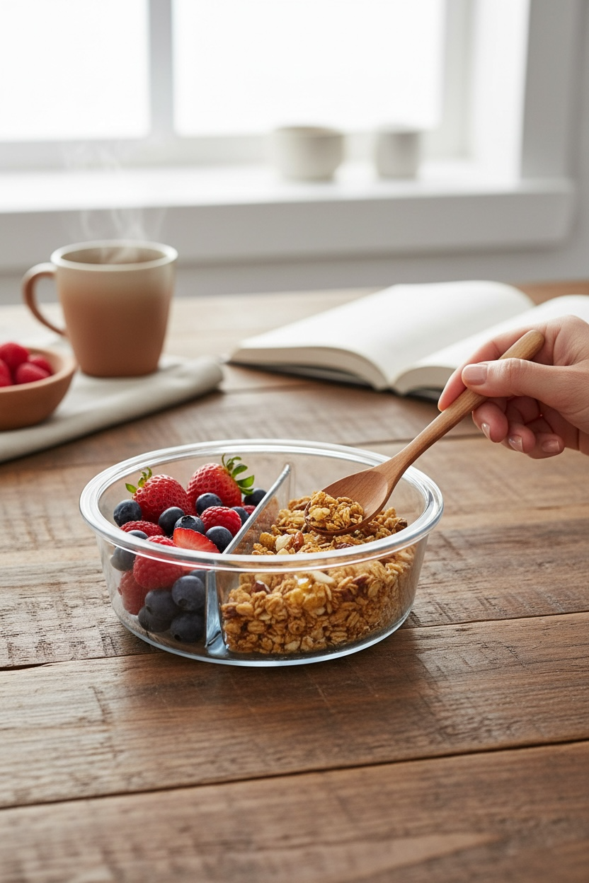 Recipiente Hermético de Vidrio con Separador para Dos Alimentos - 950 ml